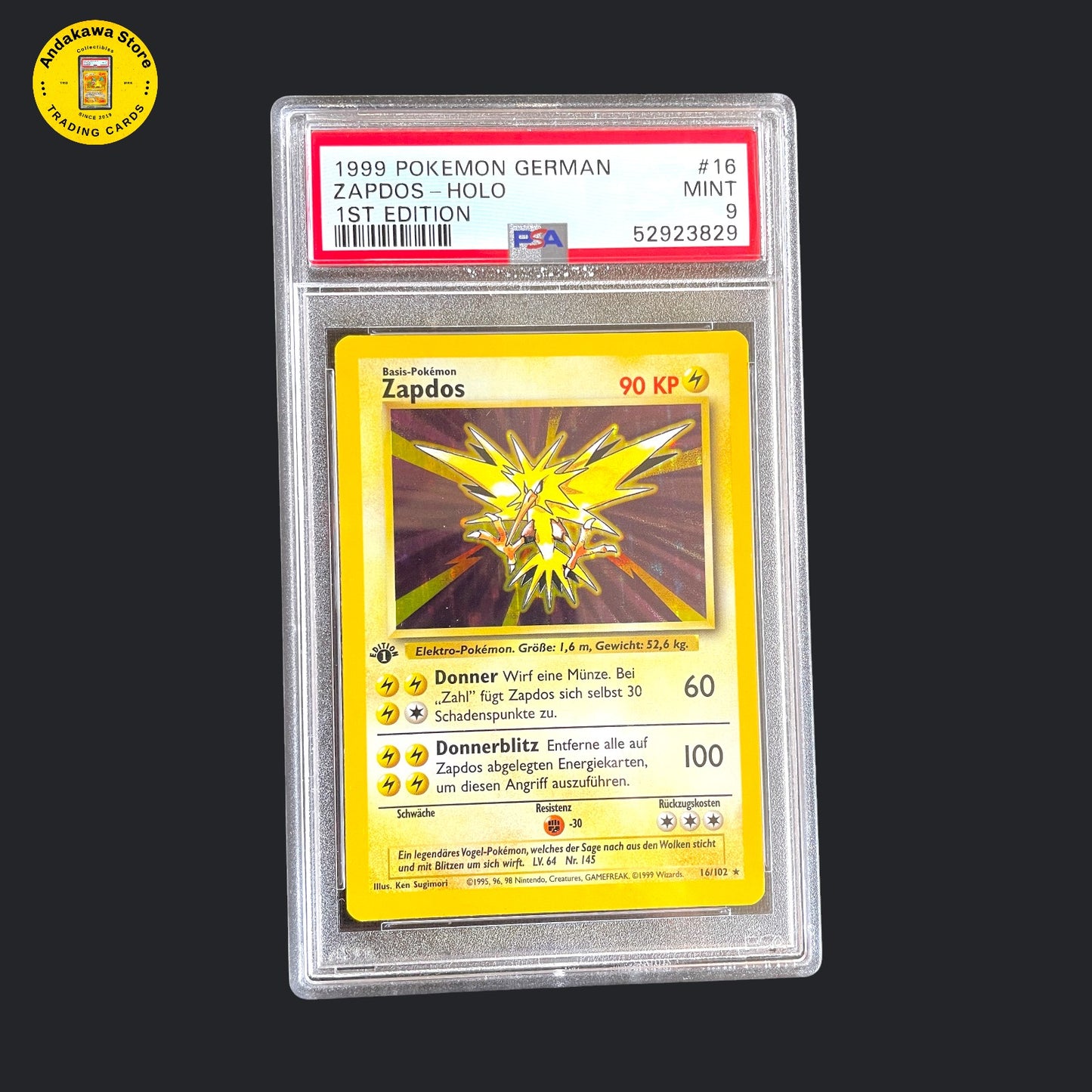 HOLO PSA 9 Pokemon Zapdos Base Set 1. Edition 16/102