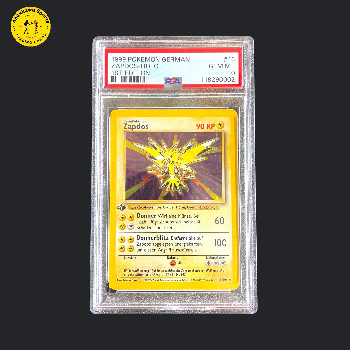 HOLO PSA 10 Pokemon Zapdos Base Set 1. Edition 16/102